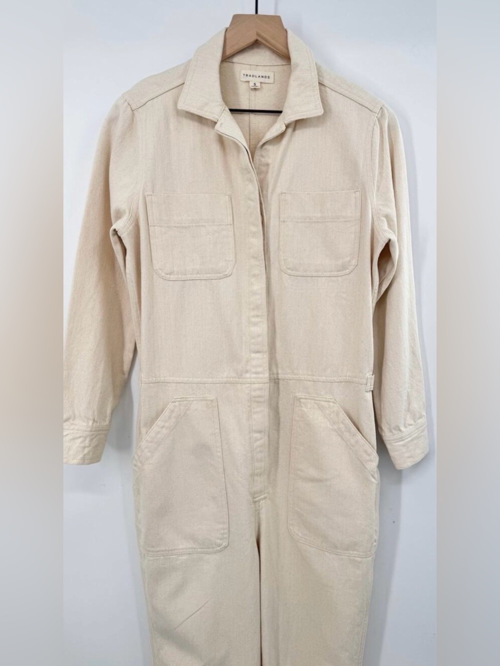 Tradlands Natural Cream Cotton Coveralls Jumpsuit Pantsuit Utility Small S